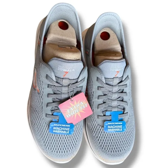 Skechers GO WALK 7 Slip-Ins Hands Free Extra Wide Fit‎ Gray Orange Men's Sz 9 WW
