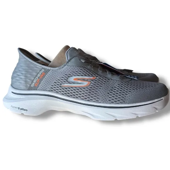 Skechers GO WALK 7 Slip-Ins Hands Free Extra Wide Fit‎ Gray Orange Men's Sz 9 WW