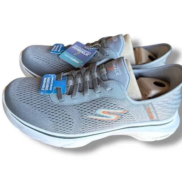 Skechers GO WALK 7 Slip-Ins Hands Free Extra Wide Fit‎ Gray Orange Men's Sz 9 WW