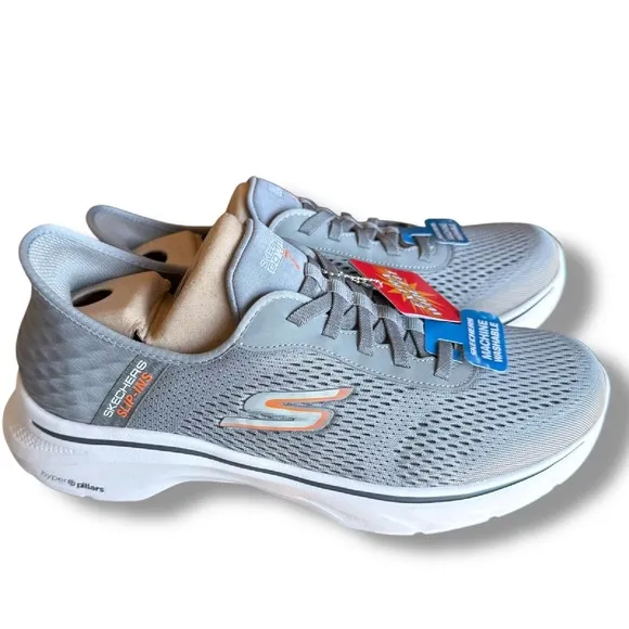 Skechers GO WALK 7 Slip-Ins Hands Free Extra Wide Fit‎ Gray Orange Men's Sz 9 WW