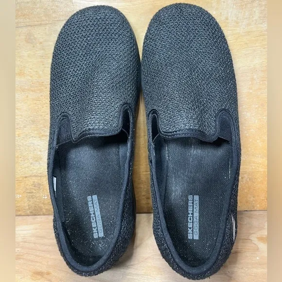 Skechers GoWalk SPARKLE Womens Size 8.5 Wide Slip On Shoes Black 13488W