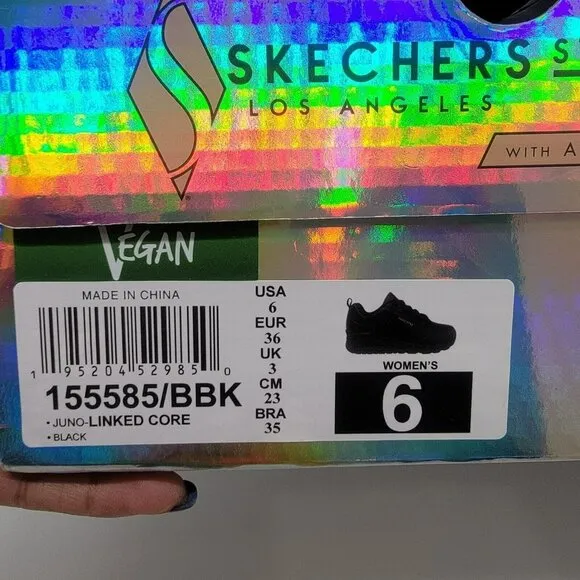 🤩Skechers Juno Linked Core Size 6 Women's Casual Shoes Black 155585 New