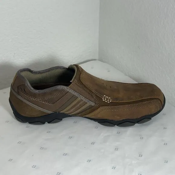 Skechers Men's DIAMETER-Zinroy Slip-on Loafer 7.5 NEW Leather MEMORY FOAM brown