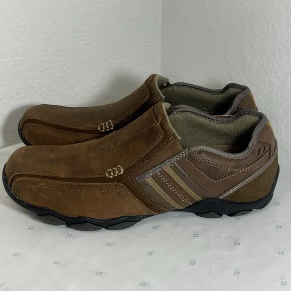 Skechers Men's DIAMETER-Zinroy Slip-on Loafer 7.5 NEW Leather MEMORY FOAM brown