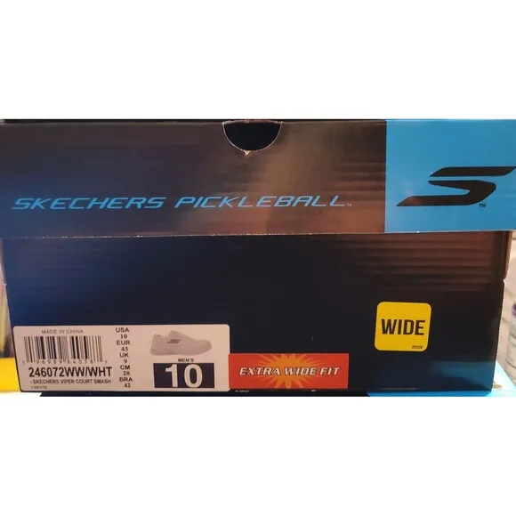 Skechers Mens Viper Court Smash Pickleball Shoes Extra-Wide Shoes (246072WW/WHT)