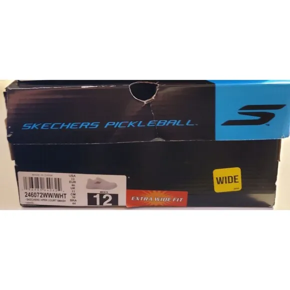 Skechers Mens Viper Court Smash Pickleball Shoes Extra-Wide Shoes (246072WW/WHT)