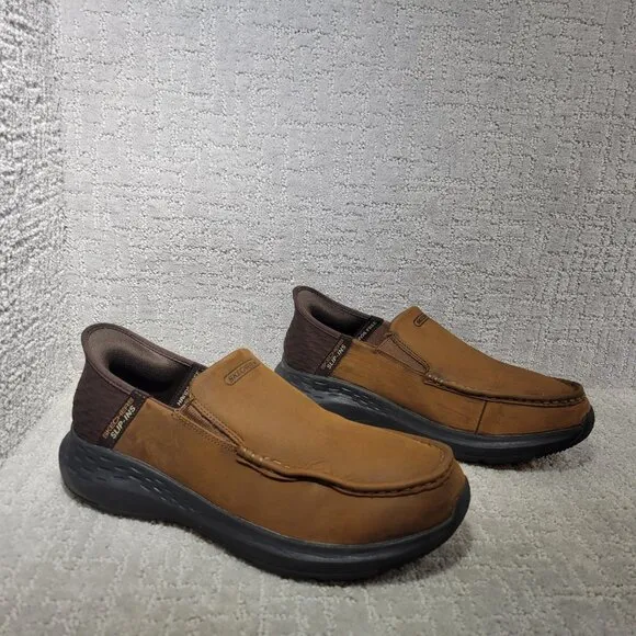 Skechers Parson Oswin Men's Size US 10.5 Brown Leather Slip On Shoes 204866WW