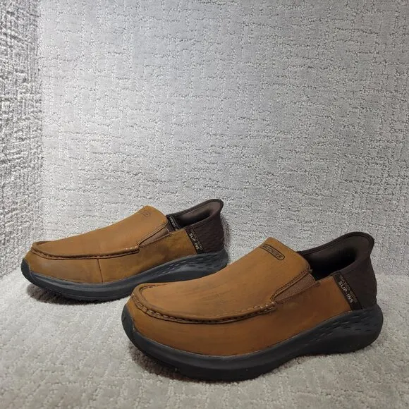 Skechers Parson Oswin Men's Size US 10.5 Brown Leather Slip On Shoes 204866WW