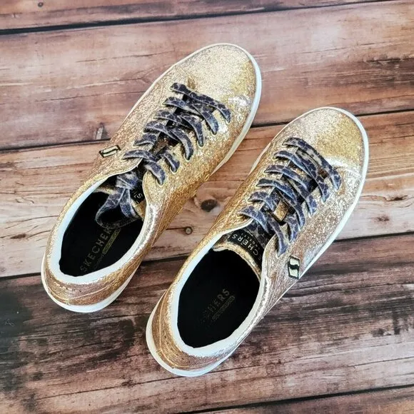 SKECHERS Rare Street Los Angeles Gold Metallic Memory Foam Shoes Men's Size 10