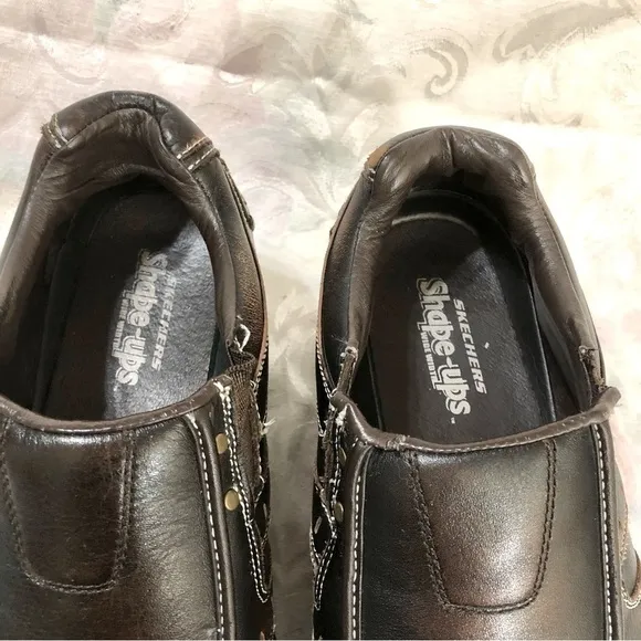 SKECHERS Shape-Ups 'Strider' Distressed Brown Leather Toning Sneakers Shoes 12 W