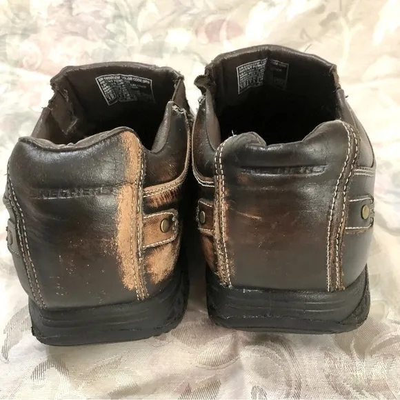 SKECHERS Shape-Ups 'Strider' Distressed Brown Leather Toning Sneakers Shoes 12 W