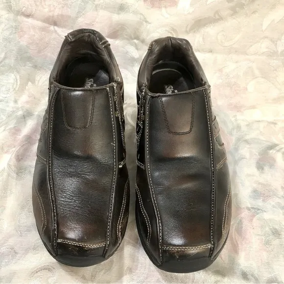 SKECHERS Shape-Ups 'Strider' Distressed Brown Leather Toning Sneakers Shoes 12 W