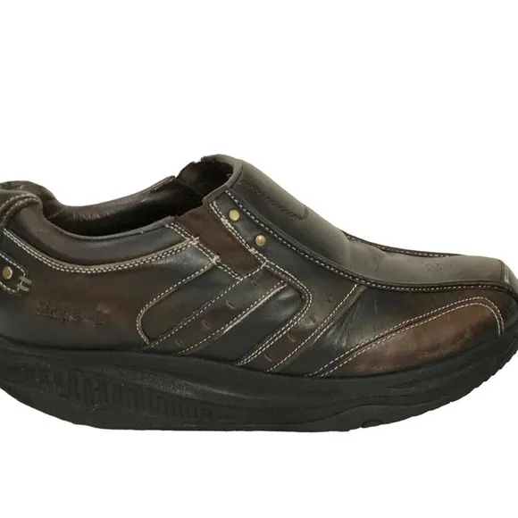 SKECHERS Shape-Ups 'Strider' Distressed Brown Leather Toning Sneakers Shoes 12 W