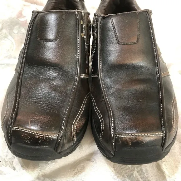 SKECHERS Shape-Ups 'Strider' Distressed Brown Leather Toning Sneakers Shoes 12 W