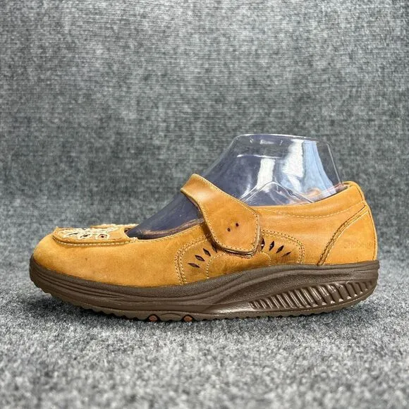 Skechers Shape Ups Womens 6.5 Tan Leather Mary Jane Shoes Lazer Cut Comfort Y2K