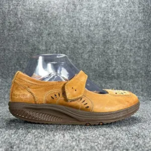 Skechers Shape Ups Womens 6.5 Tan Leather Mary Jane Shoes Lazer Cut Comfort Y2K
