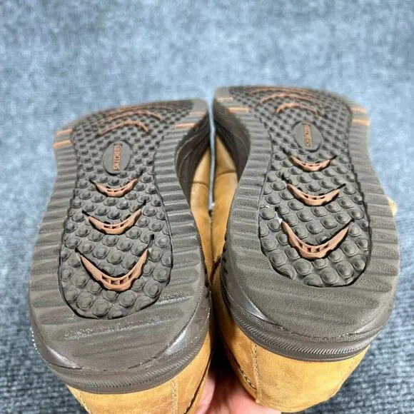 Skechers Shape Ups Womens 6.5 Tan Leather Mary Jane Shoes Lazer Cut Comfort Y2K