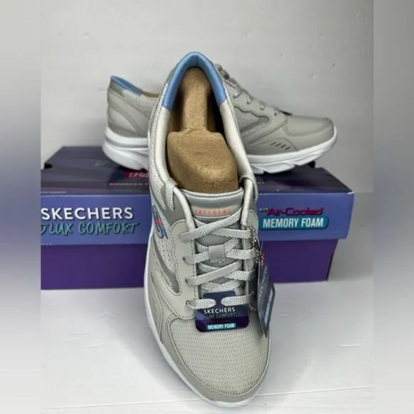 Skechers Womens DLUX Comfort Air-Cooled Memory Foam Sneakers Gray Size 8