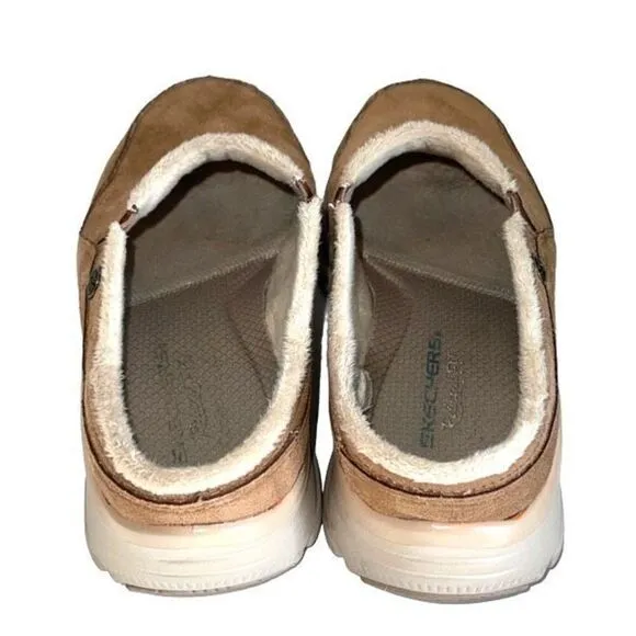 Skechers Womens Easy Going Memory Foam Slip On Open Back Mule Shoes Tan Size 7.5