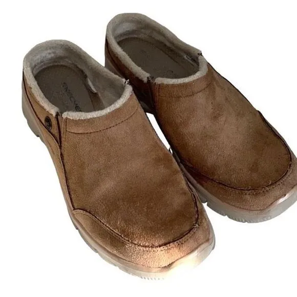 Skechers Womens Easy Going Memory Foam Slip On Open Back Mule Shoes Tan Size 7.5