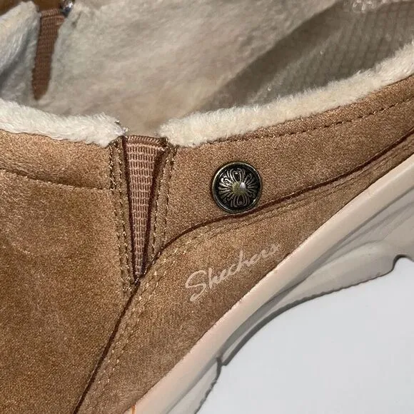 Skechers Womens Easy Going Memory Foam Slip On Open Back Mule Shoes Tan Size 7.5