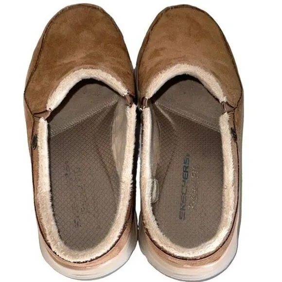 Skechers Womens Easy Going Memory Foam Slip On Open Back Mule Shoes Tan Size 7.5
