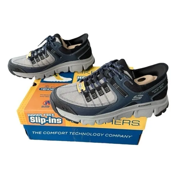 Sketchers Summits AT Slip-ins Shoes Sneakers Hands Free Size 8 Grey Navy