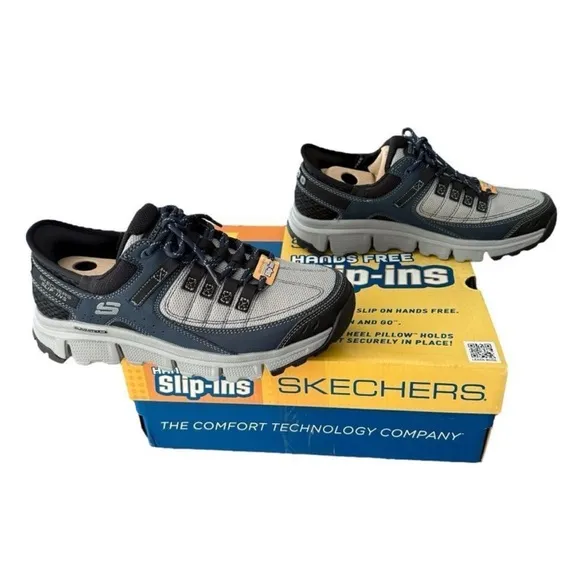 Sketchers Summits AT Slip-ins Shoes Sneakers Hands Free Size 8 Grey Navy