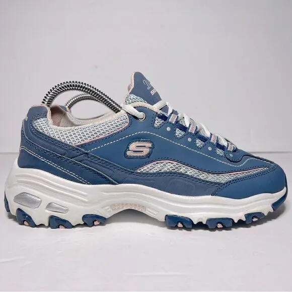 Sketchers Womens D'Lites Memory Foam Navy White Training Shoes 7.5