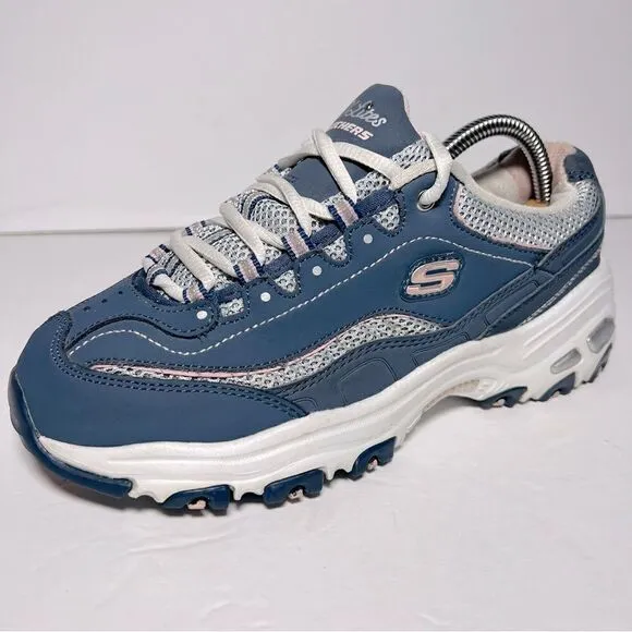 Sketchers Womens D'Lites Memory Foam Navy White Training Shoes 7.5