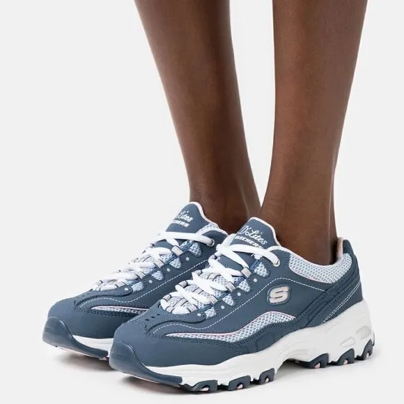 Sketchers Womens D'Lites Memory Foam Navy White Training Shoes 7.5