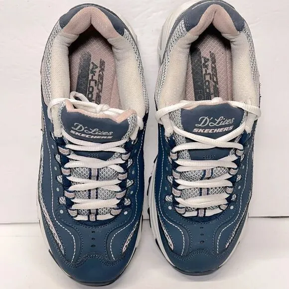 Sketchers Womens D'Lites Memory Foam Navy White Training Shoes 7.5