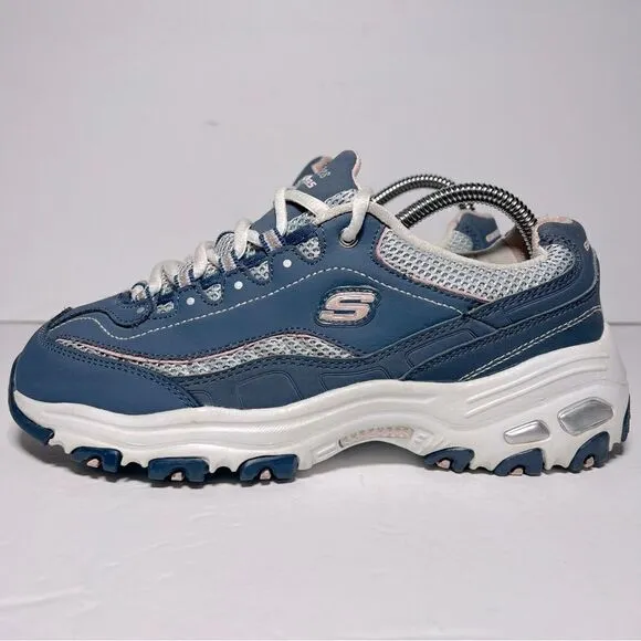 Sketchers Womens D'Lites Memory Foam Navy White Training Shoes 7.5