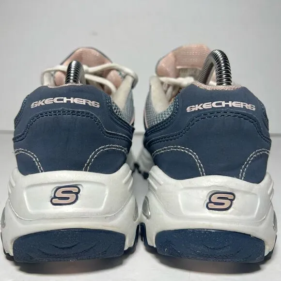 Sketchers Womens D'Lites Memory Foam Navy White Training Shoes 7.5