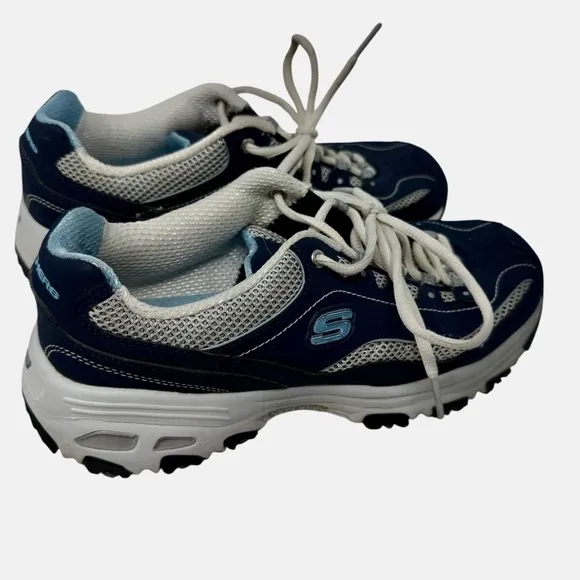 Sketchers Womens Size 8 D'Lites Memory Foam Navy White Training Shoes