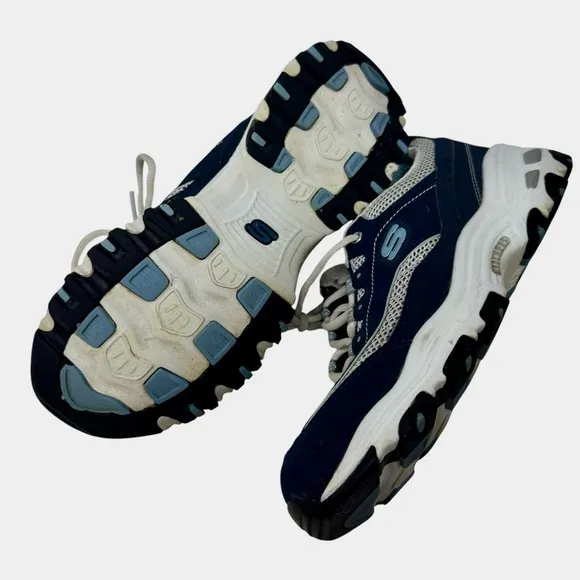 Sketchers Womens Size 8 D'Lites Memory Foam Navy White Training Shoes