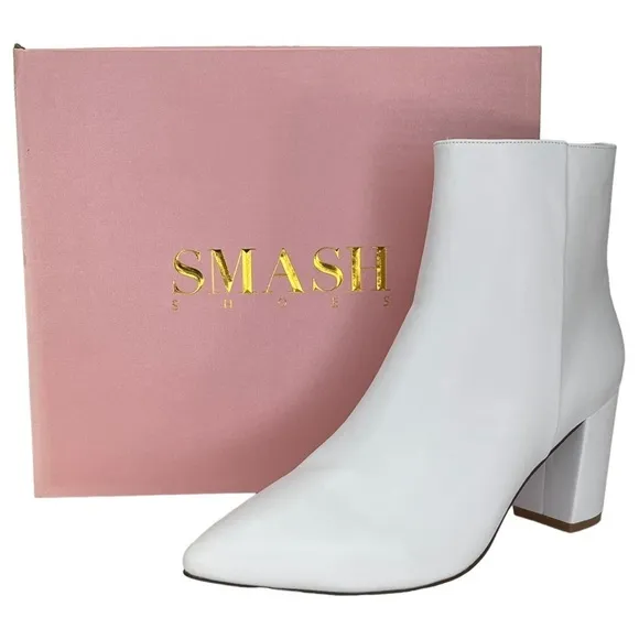 SMASH Shoes Chiku White Faux Leather Womens Ankle Boots Size 13W