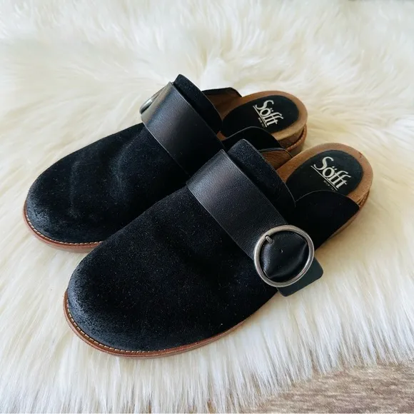 Sofft Mules Suede Black Leather Shoes 9.5