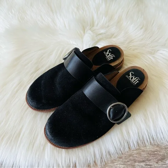 Sofft Mules Suede Black Leather Shoes 9.5