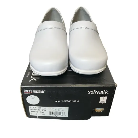 SoftWalk Grey's Anatomy Meredith White Box Leather Clogs Shoes Womens Sz 9 Wide