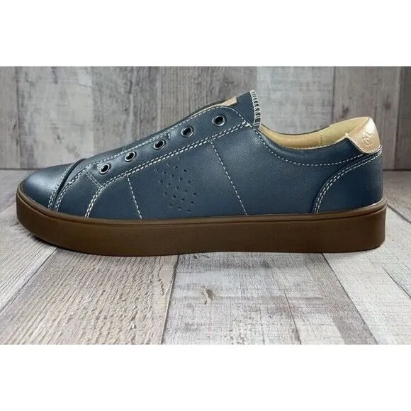 Spenco Malibu Lux Sneakers Slip On Shoes Blue Leather Womens Size‎ 7 Wide New