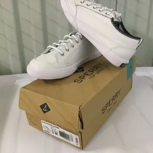 Sperry Deckfin Sneakers Shoes White Leather Unisex Kid's Size 2, NEW IN BOX