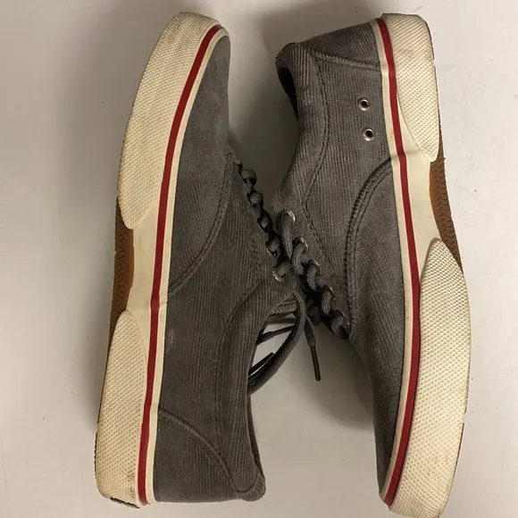 Sperry Gray Corduroy Top Sider Lace Up Shoes Size 7.5