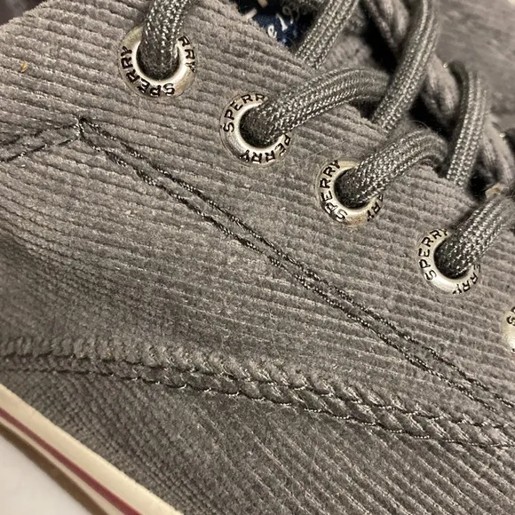 Sperry Gray Corduroy Top Sider Lace Up Shoes Size 7.5