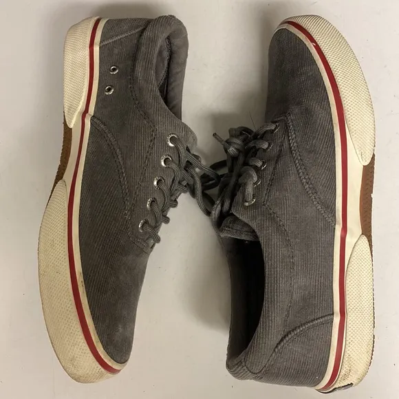 Sperry Gray Corduroy Top Sider Lace Up Shoes Size 7.5