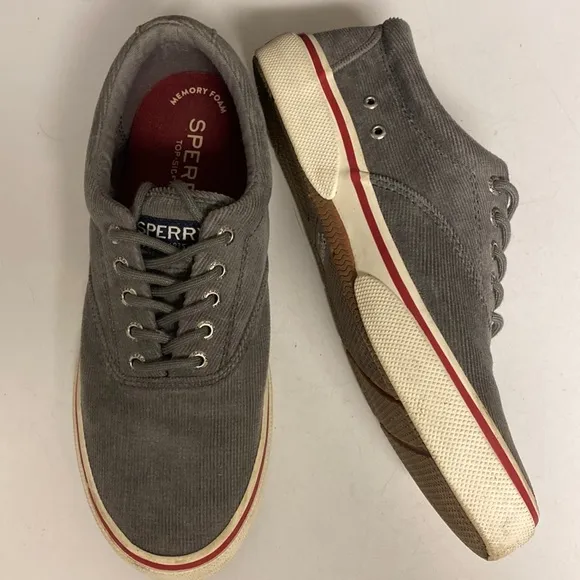 Sperry Gray Corduroy Top Sider Lace Up Shoes Size 7.5