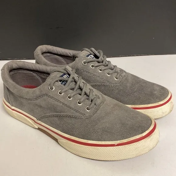 Sperry Gray Corduroy Top Sider Lace Up Shoes Size 7.5