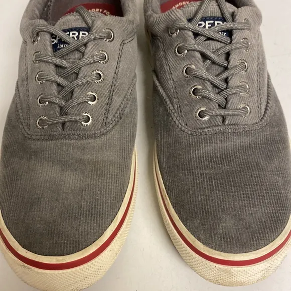Sperry Gray Corduroy Top Sider Lace Up Shoes Size 7.5