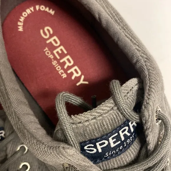 Sperry Gray Corduroy Top Sider Lace Up Shoes Size 7.5
