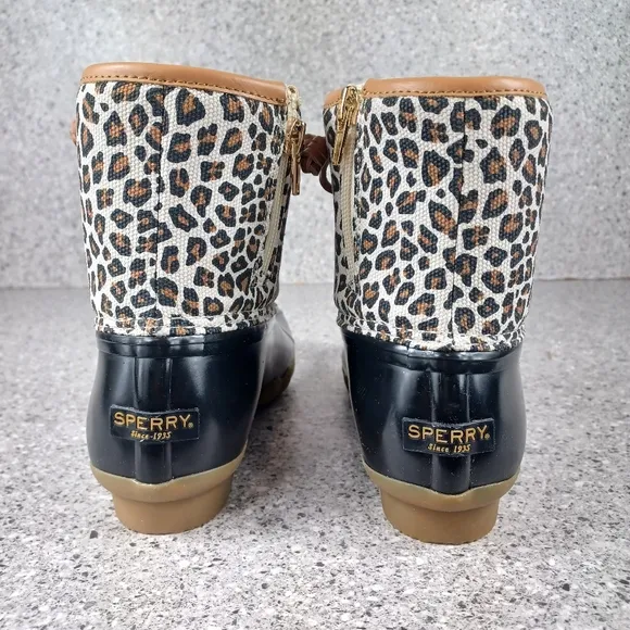 Sperry Leopard Saltwater Animal Print Duck Boots Waterproof Shoes